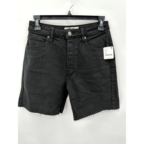 FREE PEOPLE NWT Black Denim Raw Hem Cut Off Shorts // 26 - Picture 1 of 7